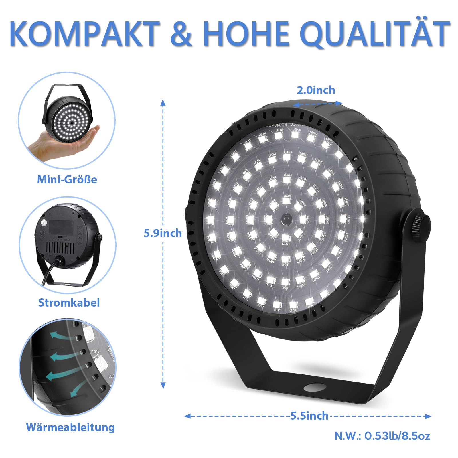 Telbum Stroboskop Halloween Weiß Stroboskoplichter mit Fernbedienung Superhell 78 LEDs Strobe Lights Sound Aktiviert am besten für Zimmer Bühne Party Tanz Hochzeit (Plug-In)