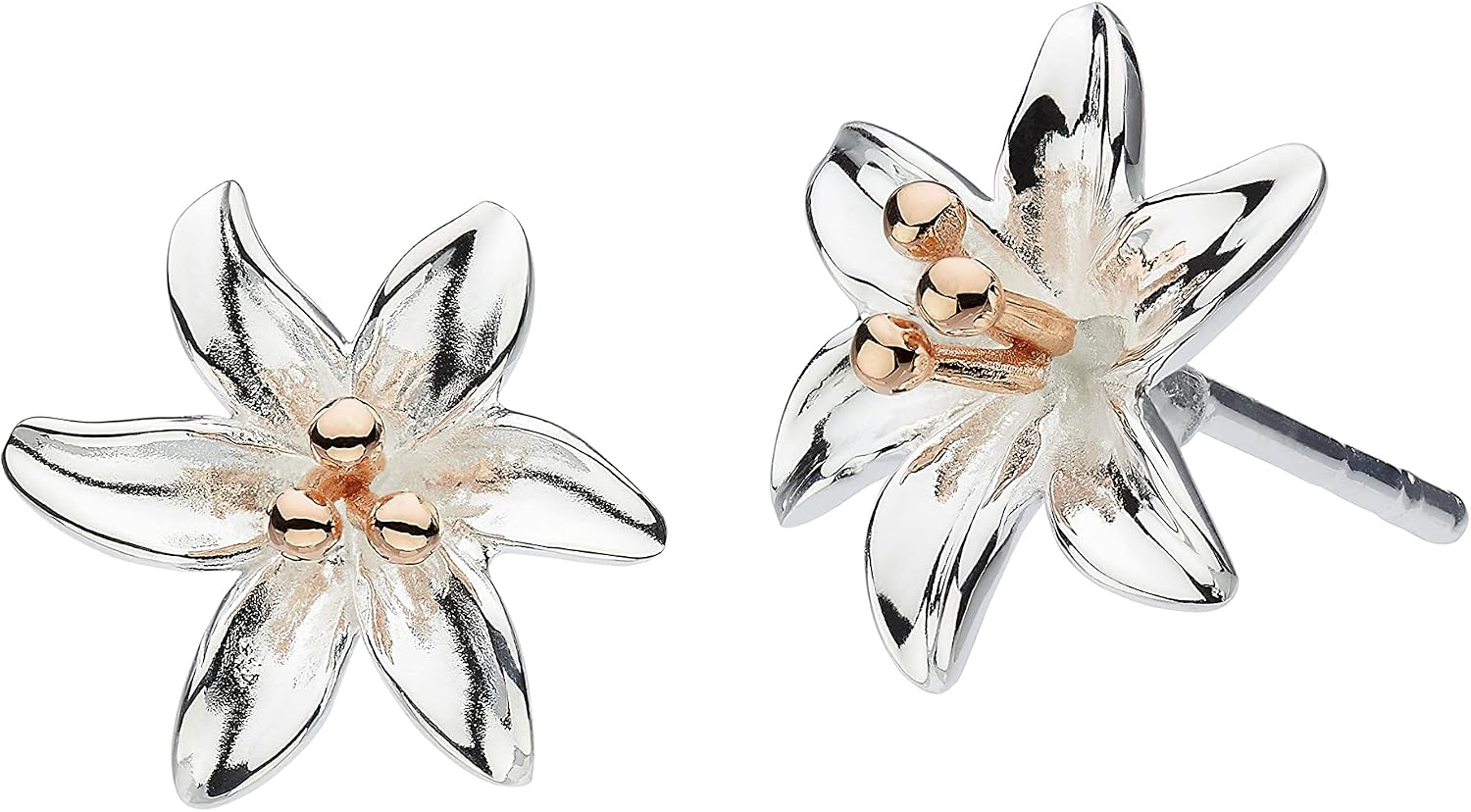 Dew Sterling Silver Tiger Lily with Rose Gold Plate Stud Earrings 4083RG024