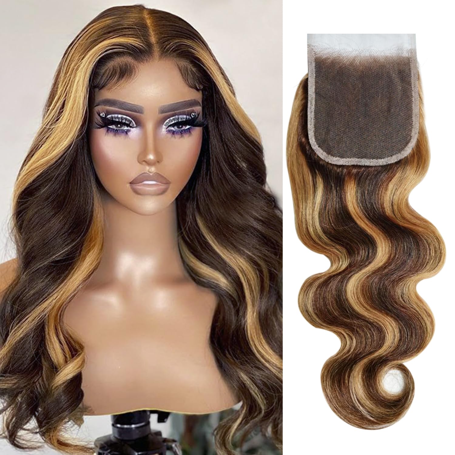 Brown to Honey Blonde Ombre Body Wave Human Hair Bundles with 4x4 HD Lace Closure 12A Grade Brazilian Virgin Hair Free Part Sew-In Weave 20 22 24+20inch
