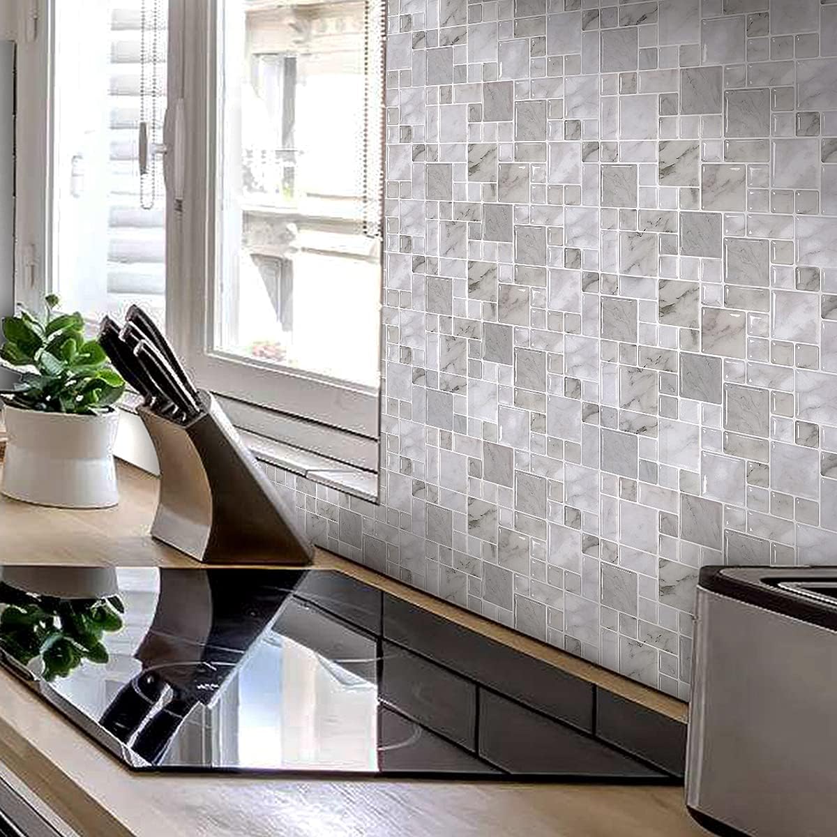 Amazon Shingone 石調 モザイクタイルシール 4枚 キッチン 洗面所 台所 壁紙シール 防水 耐熱 ウォールステッカー Diy 壁貼りシール タイルシート ウォールステッカー オンライン通販