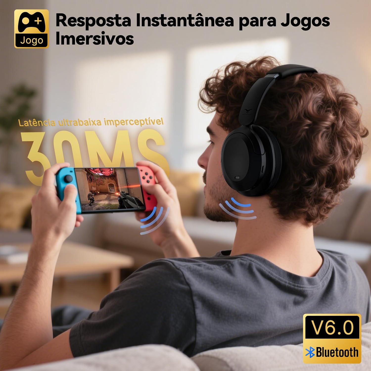 Fone de Ouvido Bluetooth Over Ear Hero Max, Cancelamento de Ruído Ativo Headphone Bluetooth 6.0 Sem Fio com Mic, Power Bass, Baixa Latência, Conexão Multiponto, 60H Reprodução para Academia e Jogos Fone de Ouvido Bluetooth Over Ear Hero Max, Cancelamento de Ruído Ativo Headphone Bluetooth 6.0 Sem Fio com Mic, Power Bass, Baixa Latência, Conexão Multiponto, 60H Reprodução para Academia e Jogos