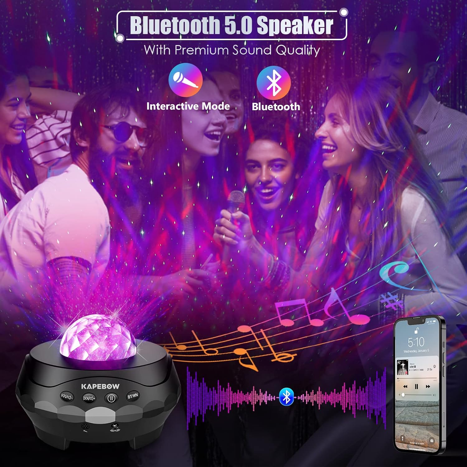 People enjoying music with Kapebow projector's Bluetooth speaker