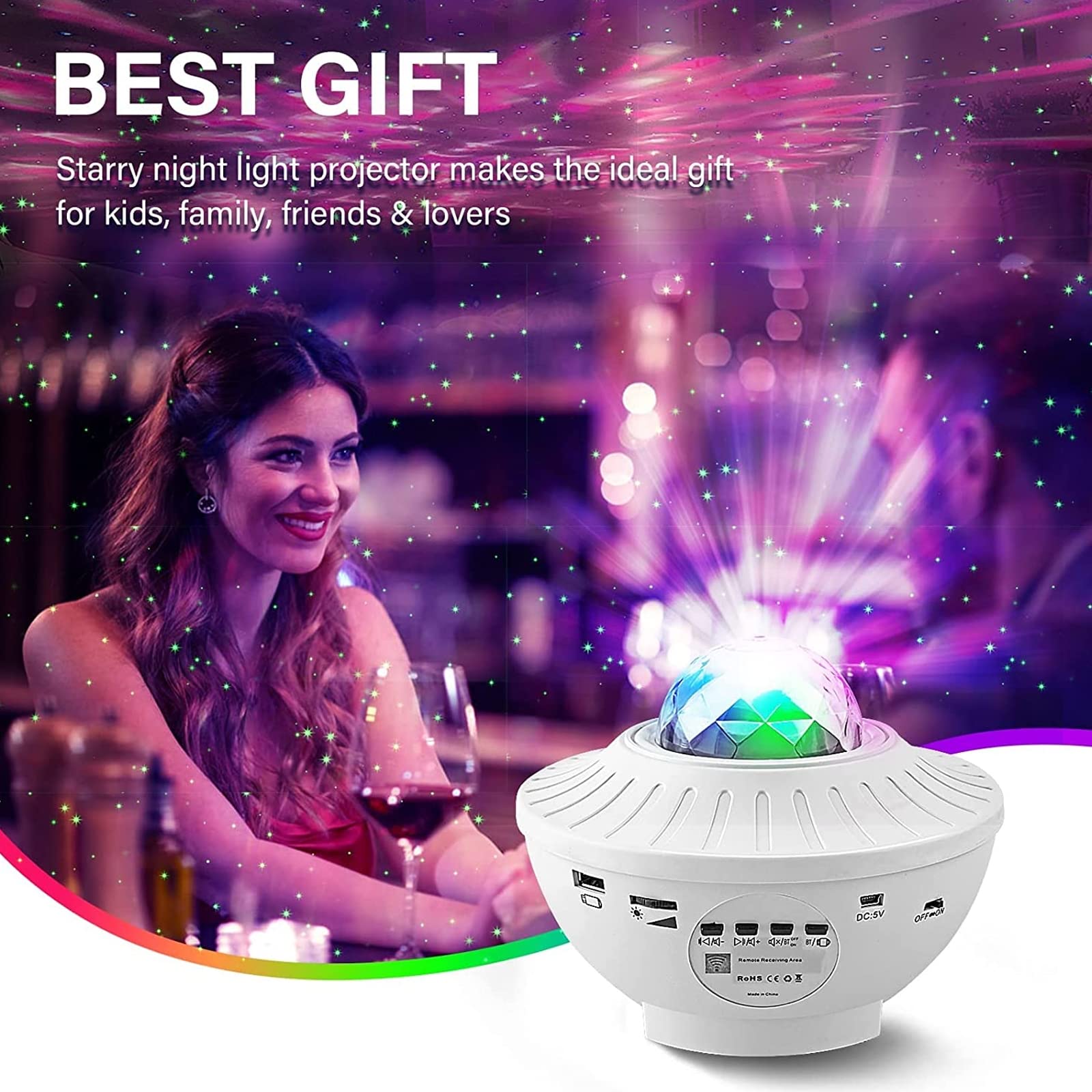 Lampada Proiettore Stelle, Luce Notturna Bambini Con 21 Modalità, LED Lampada Musicale Romantica Cielo Stellato con Telecomando, Timer, Altoparlante, Bluetooth per Adulto, Decorazioni,Bianca