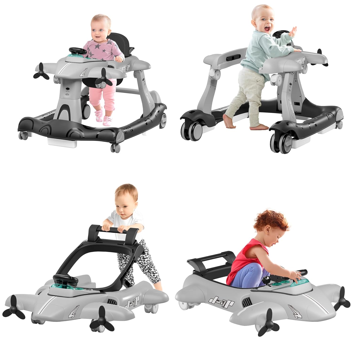 Xilingol 6-in-1 Baby Walker with Wheels, Adjustable Height & Speed Activity Walker with Padded Seat, Foldable Walker for Babies, Toddler Push Walkers for Boy & Girl 6-18 Months, Music & Light