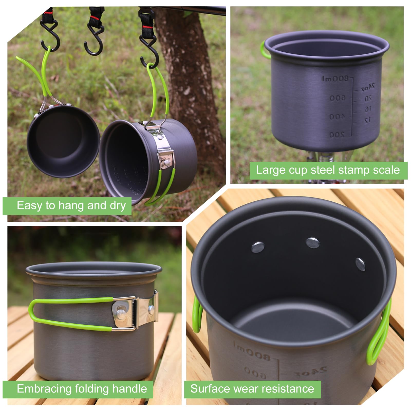 Set di stoviglie da campeggio, set di posate da campeggio, versatile da campeggio, in alluminio, con manici pieghevoli e mini fornello per backpacking, picnic, escursionismo