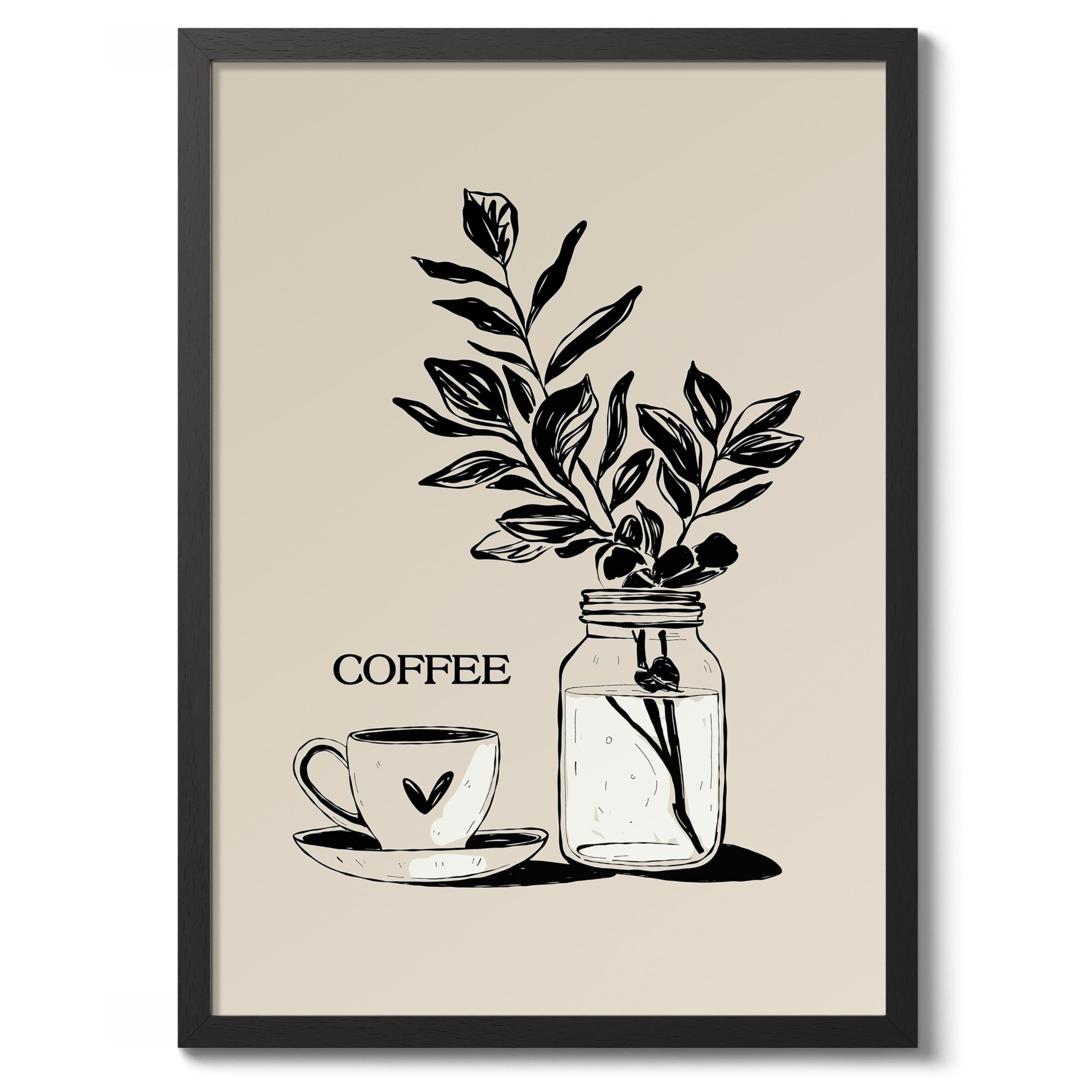 Coffee Kitchen Poster, Cooking Baking Quotes Prints, Kitchen Line Food Illustration Wall Art, Funny Humour Quotes Home Decor, Archival Matte, A2 (Black Frame) - 59.4x42cm โ image 1