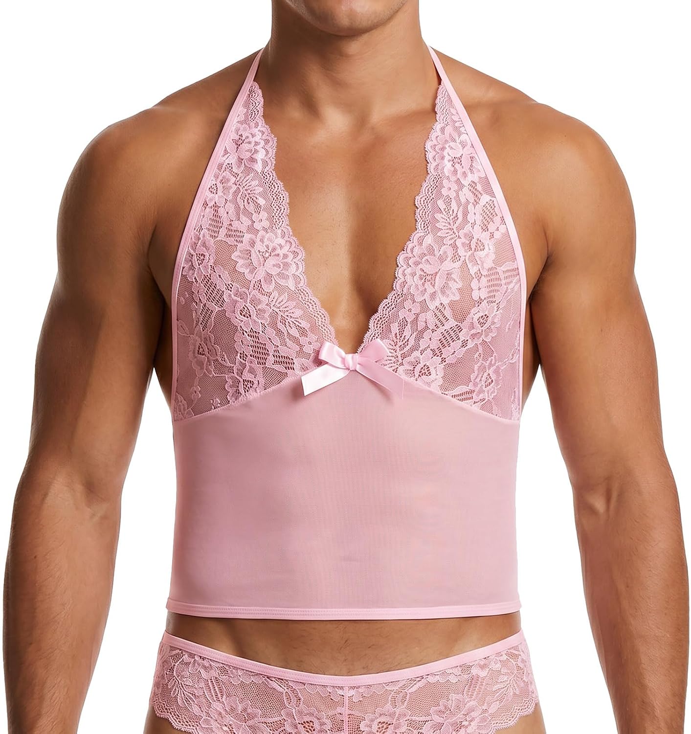ABAFIP Men's Floral Lace Mesh Crop Top Sheer Lingerie Tank