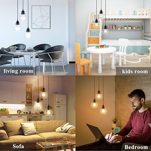 Miniatura 4 de Moderna lámpara colgante de 3 luces, lámpara de techo colgante industrial con pantalla de vidrio transparente, iluminación colgante negra vintage