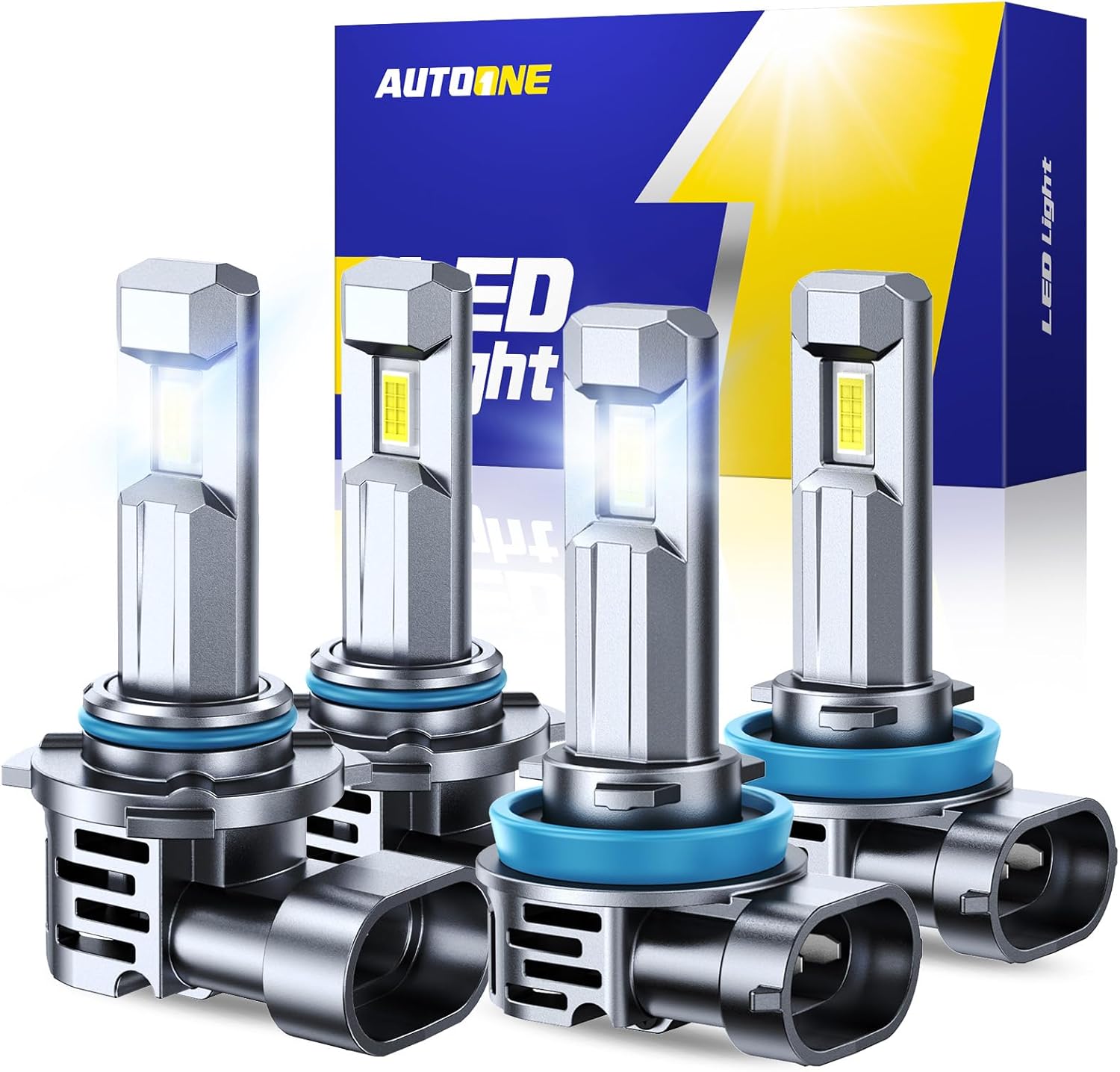 AUTOONE H11 9005 LED Bulb Direct Fit 1:1 Mini Size, 70000LM H8/H9 HB3 Combo Fog Lights with Cooling Fan, IP68, Pack of 4