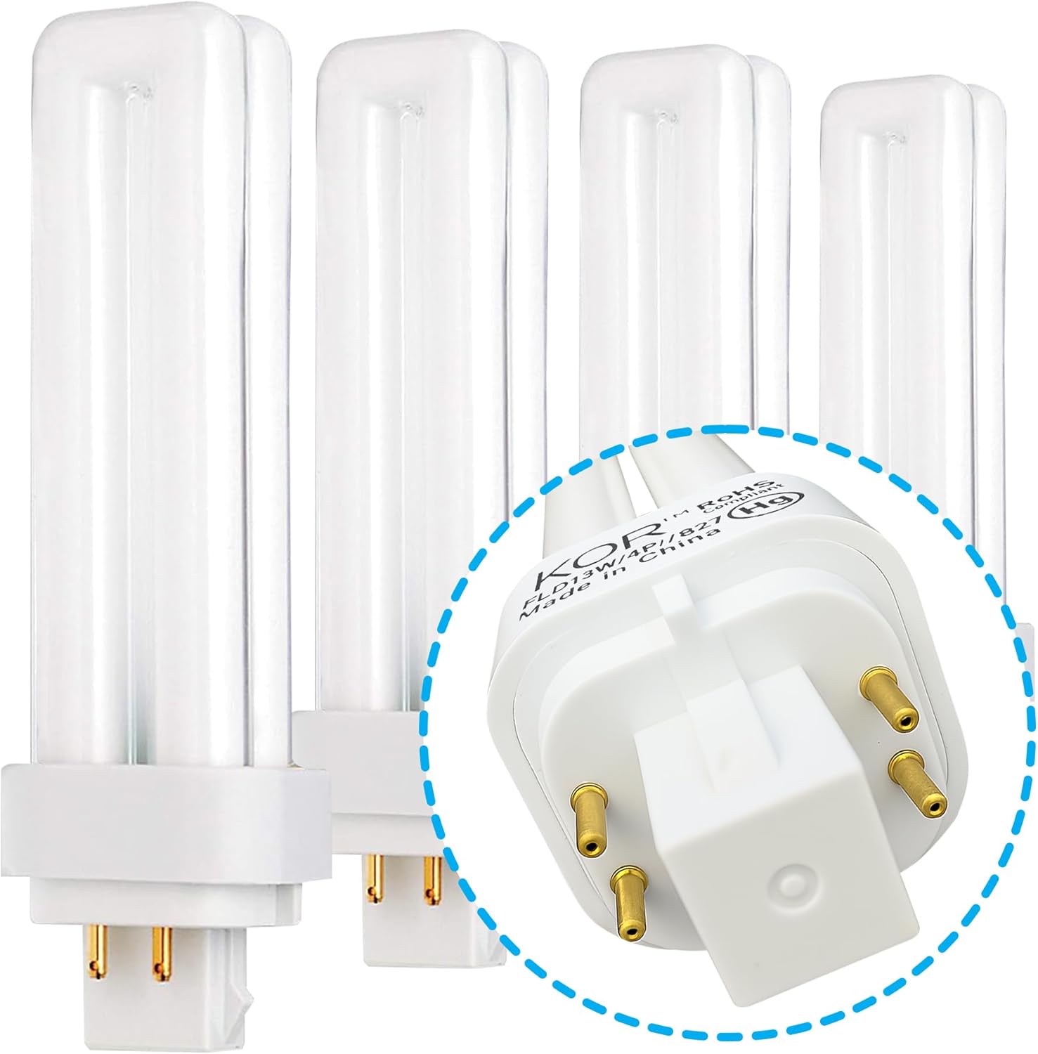KOR 13W CFL Light Bulb, Double Tube, G24Q-1 4-Pin Base, 4100K Cool White – Pack of 4 (Replaces Philips, GE Models)
