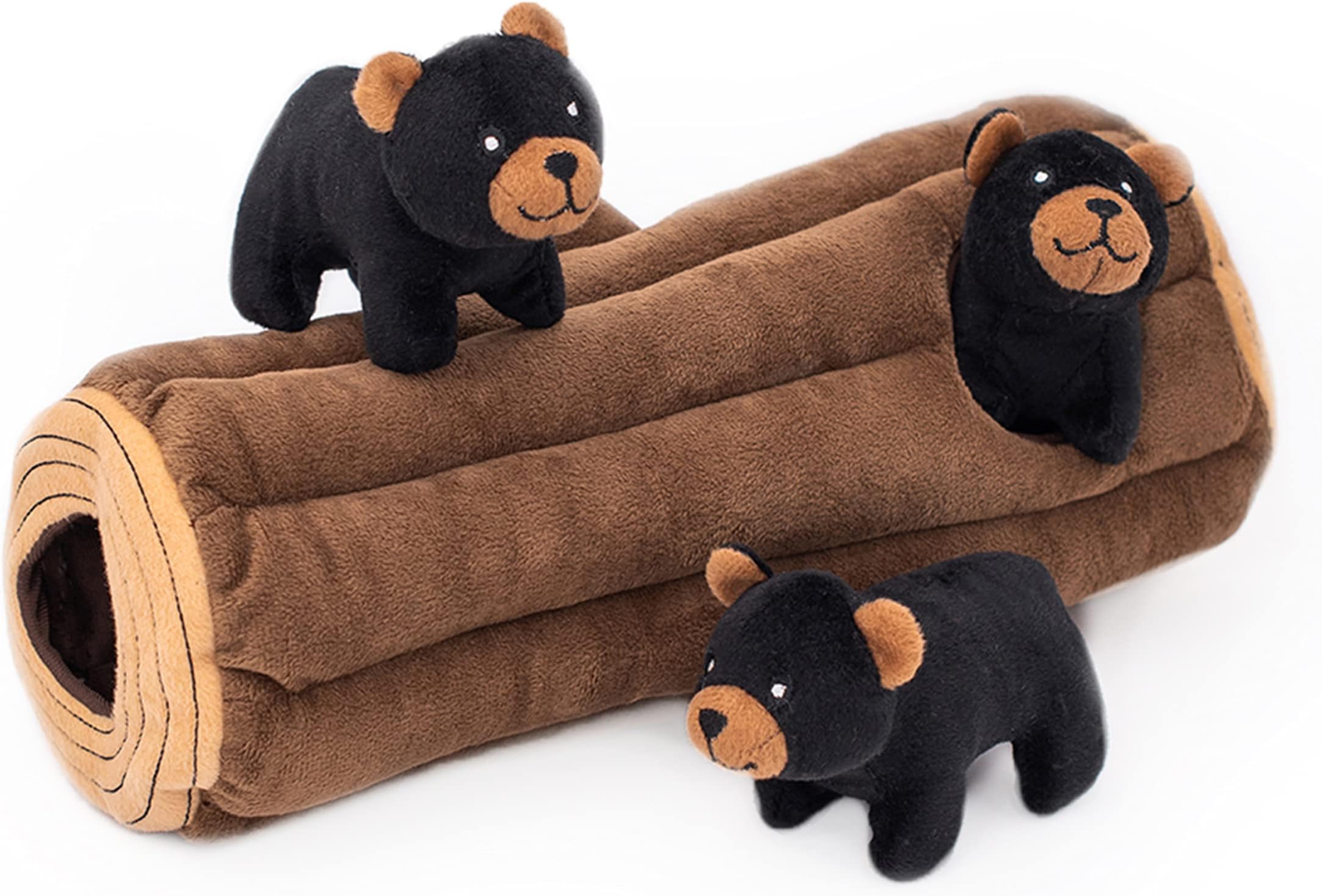 ZippyPaws Burrow- Interactive Dog & Puppy Toys for Boredom, Stimulating Pet Products to Keep Them Busy, Hide & Seek Plush Dog Puzzles, Enrichment Squeaky Toy, for Small & Medium Dogs- Black Bear Log