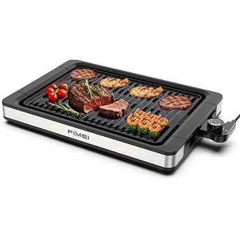 FIMEI Electric Table Grill 1800 W Electric Grill Non-Stick Coated Grill Plate Temperature Setting Electric Table Grill for Balcony Indoor and Outdoor Use Plate + Drip Tray Dishwasher Safe