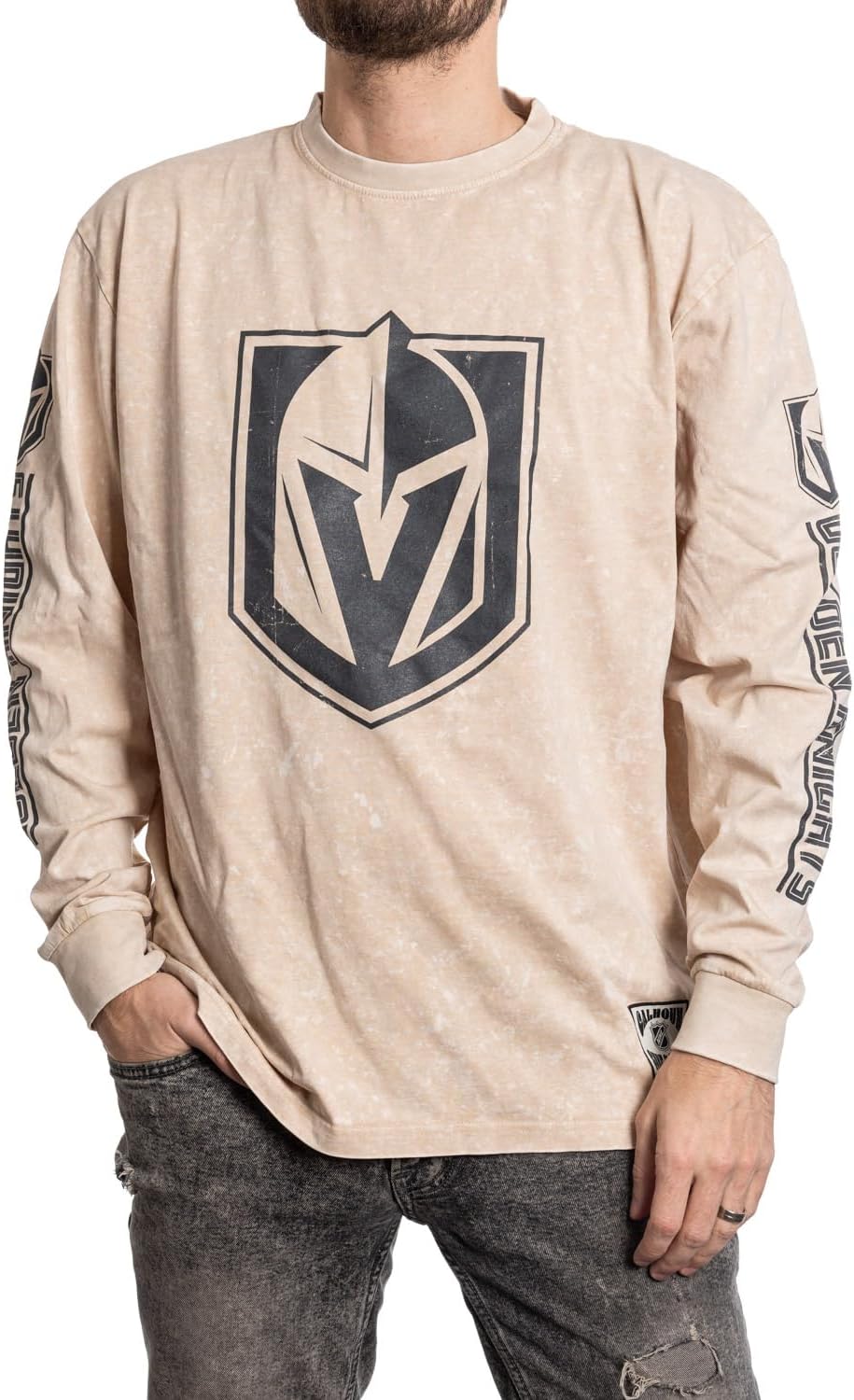 Calhoun NHL Surf & Skate Men's Acid Wash Distressed Logo Long Sleeve Vintage Style Shirt