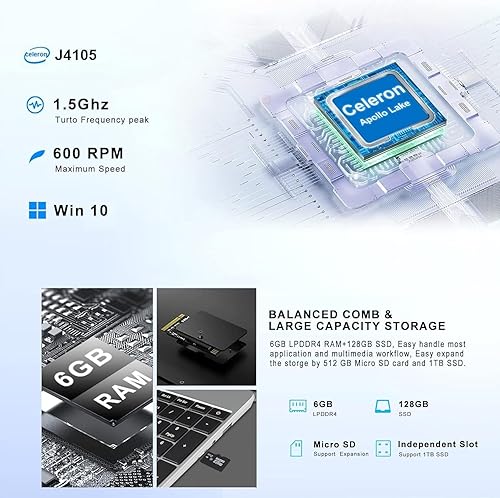 Miniatura 2 de Laptop de 15.6" 6GB DDR4 128GB SSD J4105 (hasta 2.5Ghz) 4-Core Win 10 PC 1920x1080 FHD Dual WiFi BT 4.2 Soporte 1TB SSD Expandir con mouse