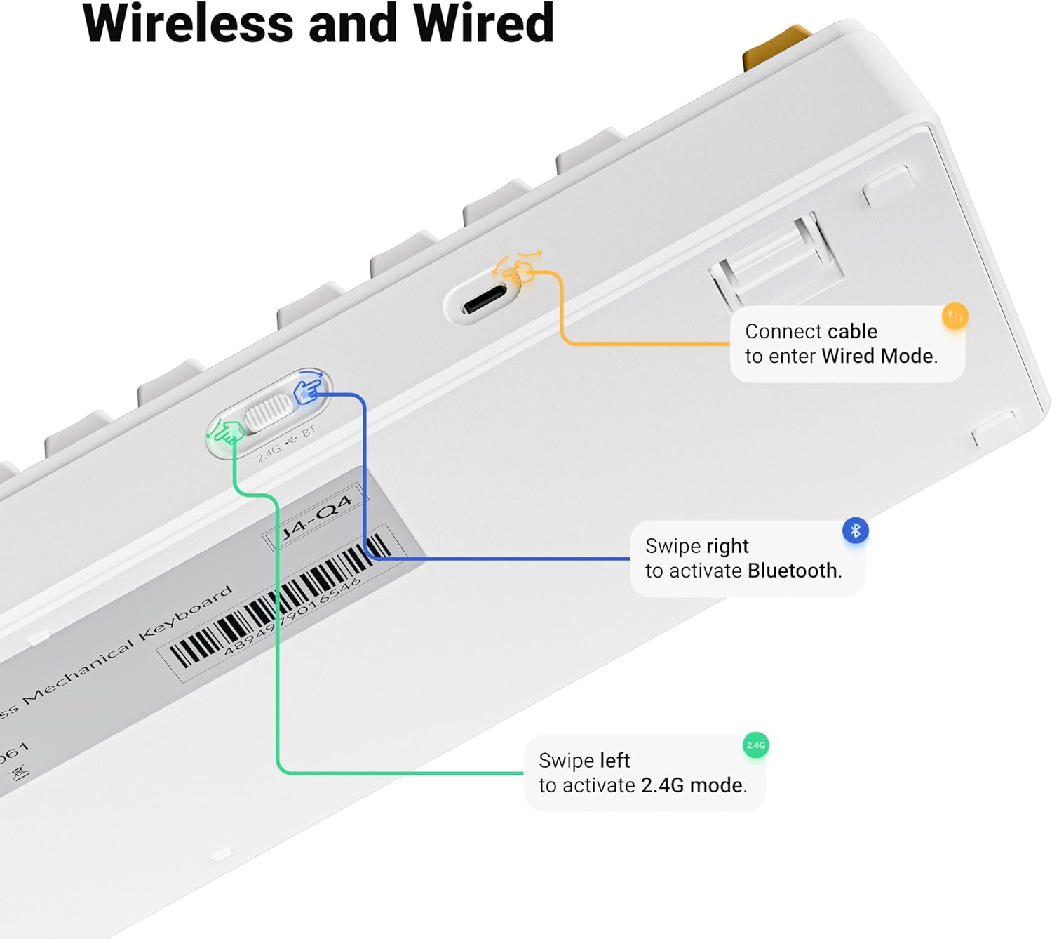 JamesDonkey J4 Wireless Custom Mechanical Keyboard, 2.4 GHz Bluetooth QMK 80% Layout RGB, Hot-swappable Brown Switch Compatible with Mac Windows Linux, 3750mAh Fast Charge Battery for Gaming - White
