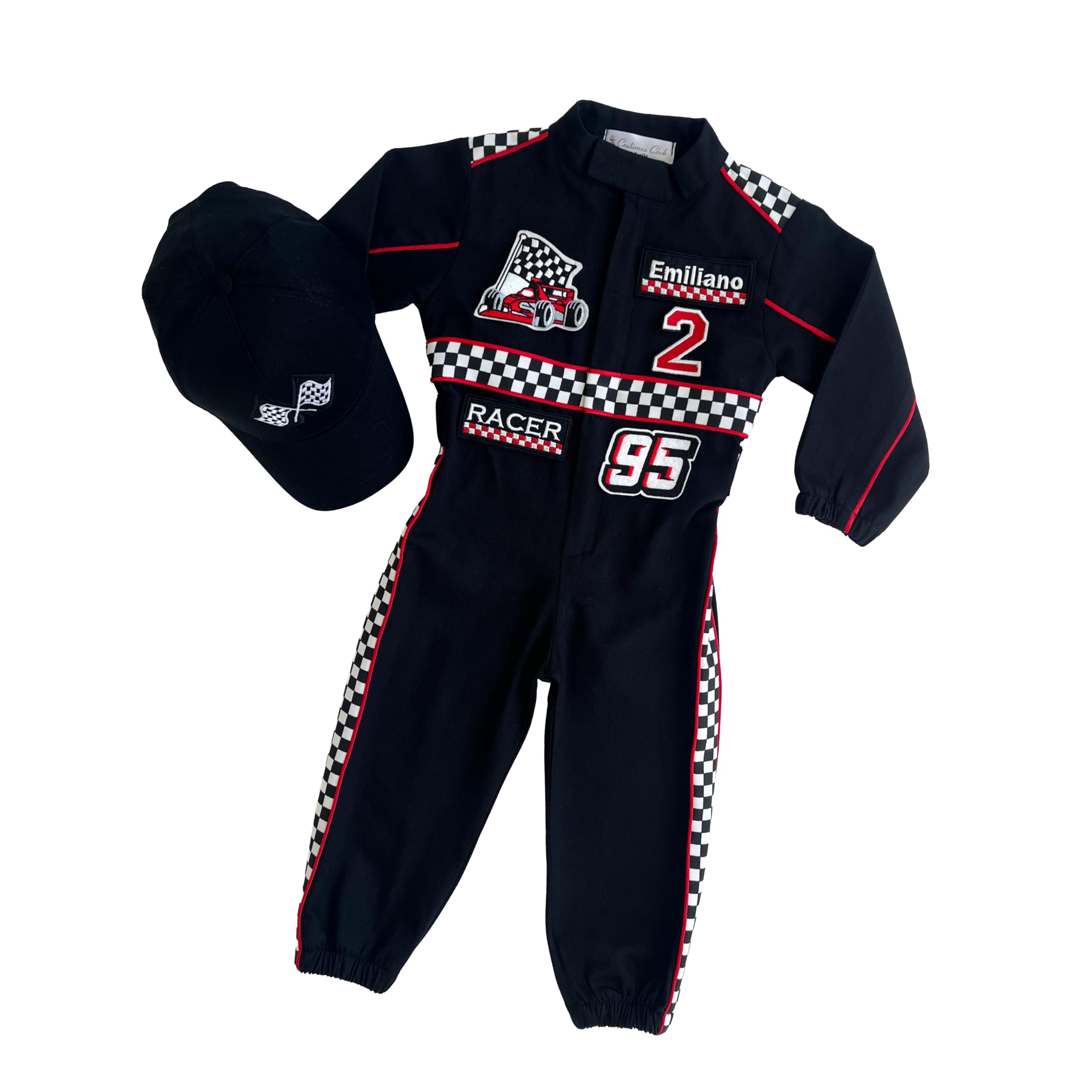 Costumes Club Personalized Handmade Race Car Driver Costume for Toddlers (5T, Black With Red)