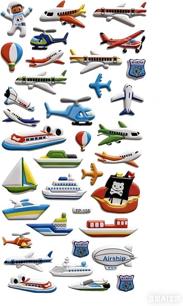 【Amazon.co.jp-直営商品-2026年4月初発売】3枚セット 重複なし シールコレクション 飛行機 電車 船 自動車 3Dデコレーションシール キャラクター 3枚 可愛い 防水 PVC 覆い膜 精密印刷 手帳・スマホ・文房具デコ ギフト DIY手帳用 クリスマスプレゼント 耐摩耗 人気 - 4