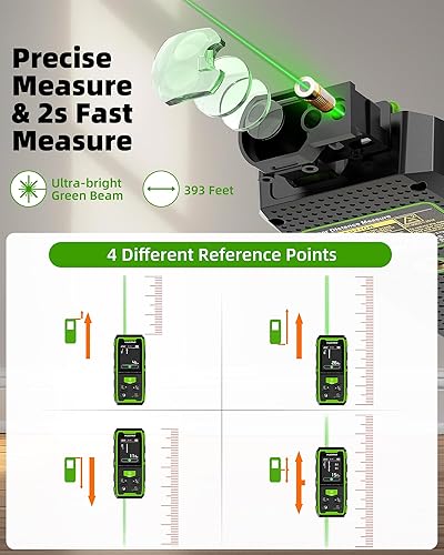 Miniatura 3 de Huepar Herramienta de medición láser dual, medición de distancia láser digital bilateral de haz verde de 393 pies, 6 unidades piespulgada,