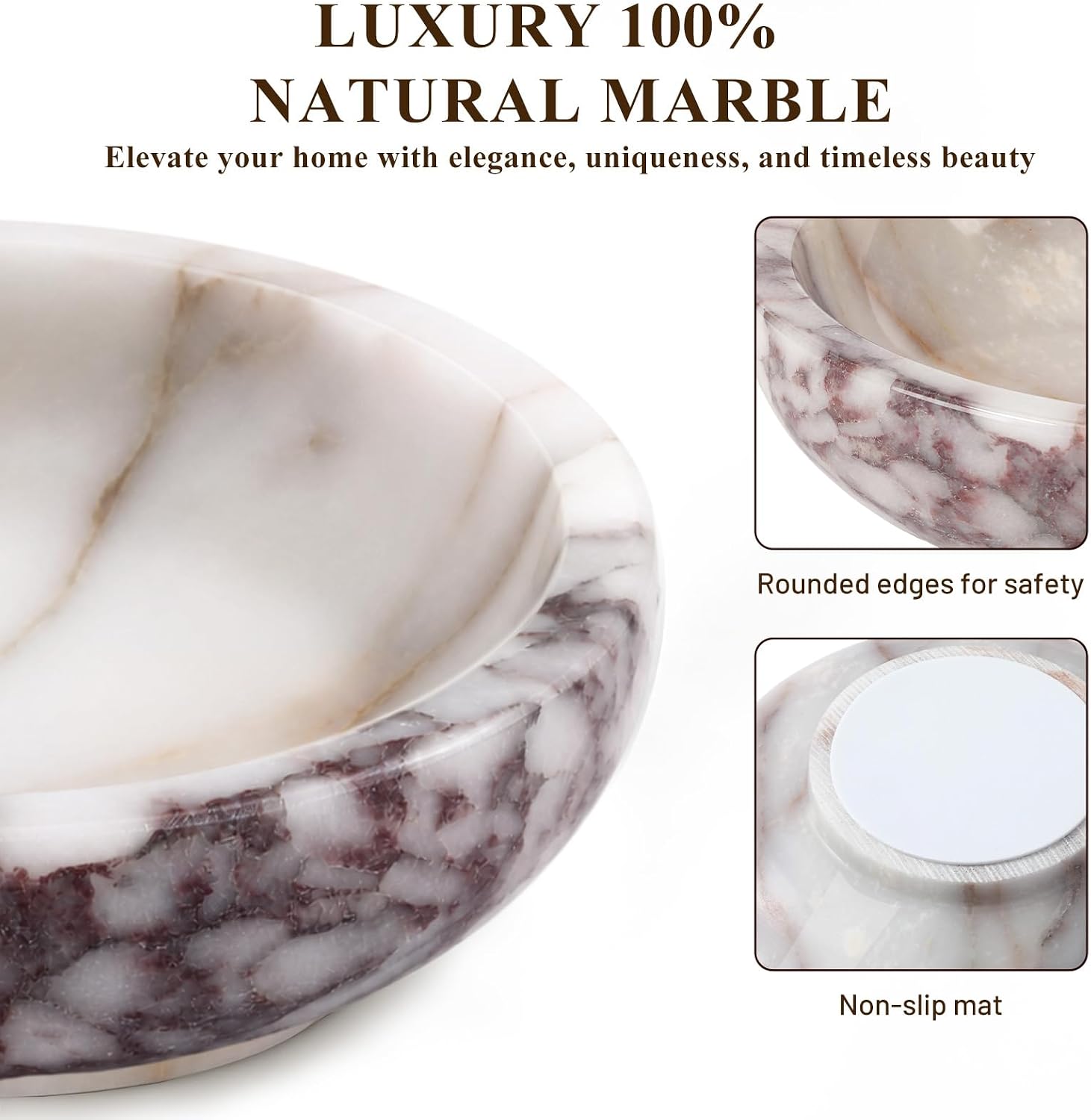 Natural Luxury Marble Bowl 7.8'' Large Calacatta Viola Marble Tray