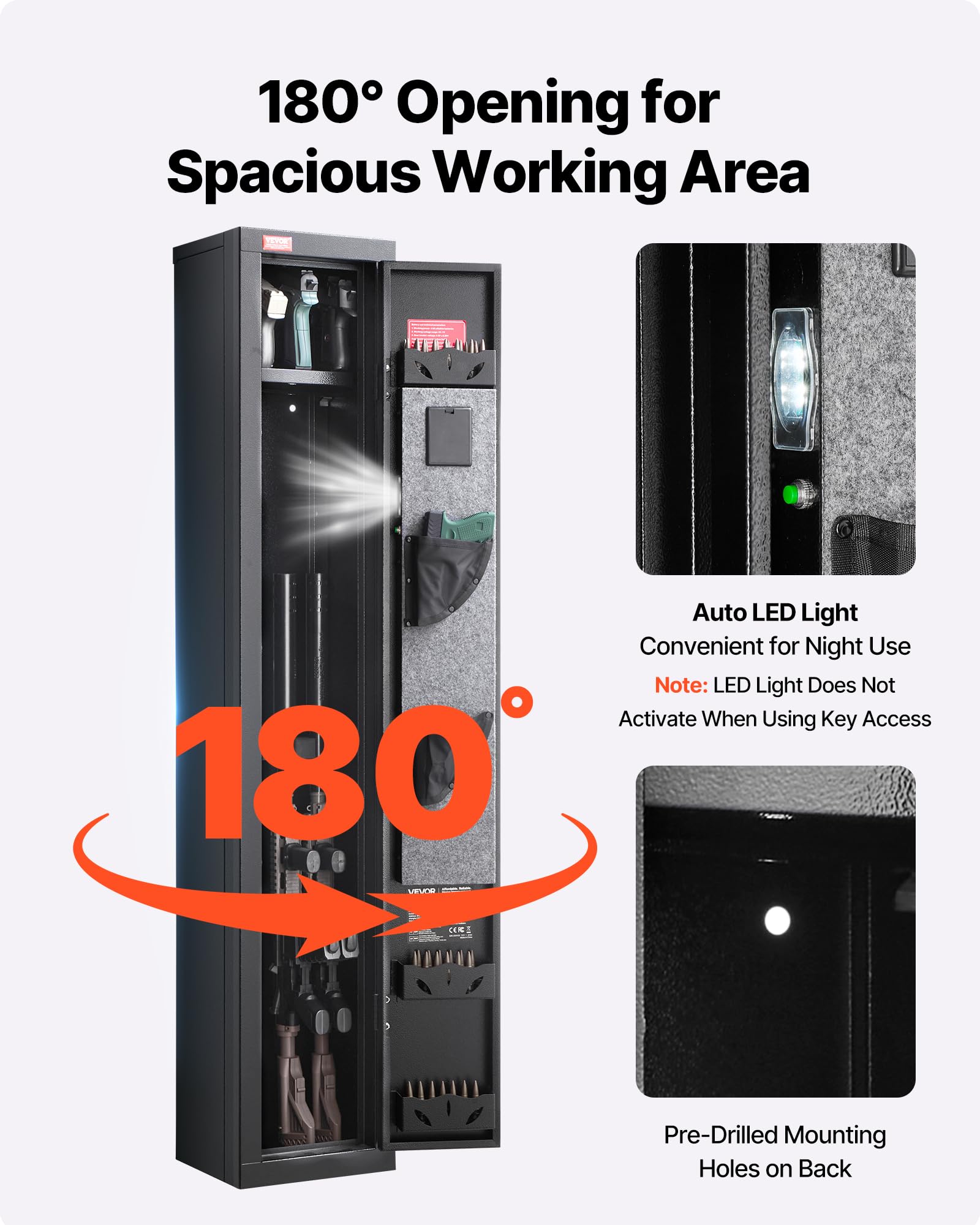 VEVOR Cassaforte per Armi Fuciliera 250 x 220 x 1335 mm, Armadio Ignifugo per Fucili in Acciaio Laminato a Freddo per Impieghi Gravosi con Tastiera Digitale e Chiave, Grande Armadio per Armi Lunghe