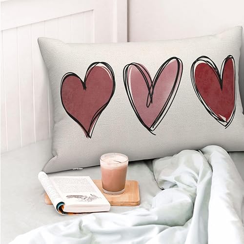Miniatura 2 de GOLIANDA Juego de 2 fundas de almohada para el día de San Valentín de 12 x 20 pulgadas, decoración de San Valentín con corazón rojo, almohadas