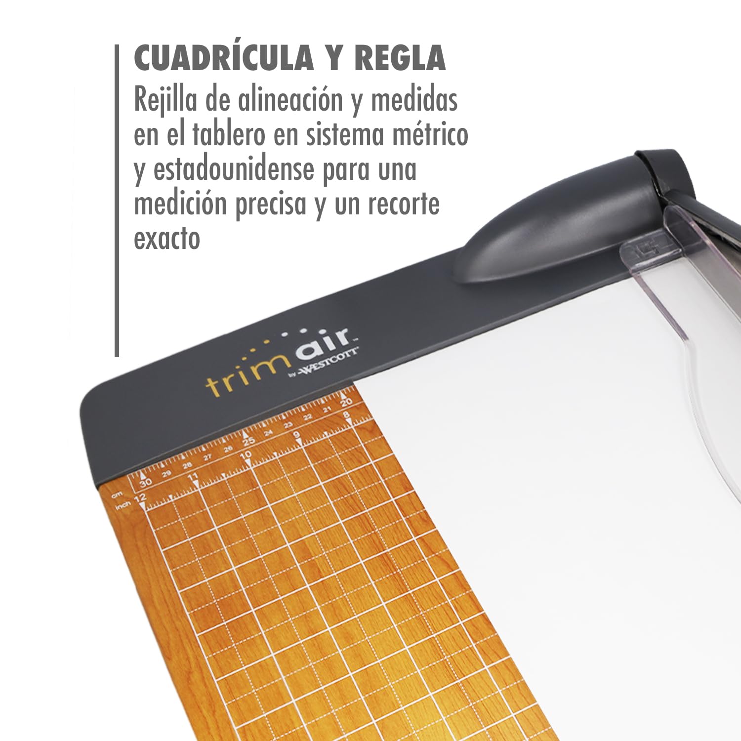 Westcott TrimAir Cortadora de papel 15" (38 cm) núcleo de madera cuchilla recubierta de titanio palanca guía escalas graduadas 30 hojas
