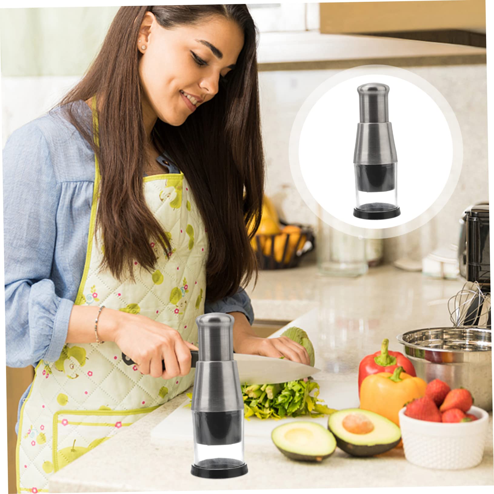 DECHOUS Veggie Chopper Onion Garlic Mincer Processor Silk Ricer Salad Chopper Crusher Vegetable Garlic Cutter Potatoe Masher Potatoes Slap Press Chopper Stainless Steel Blender White Nut, 16X6X6CM