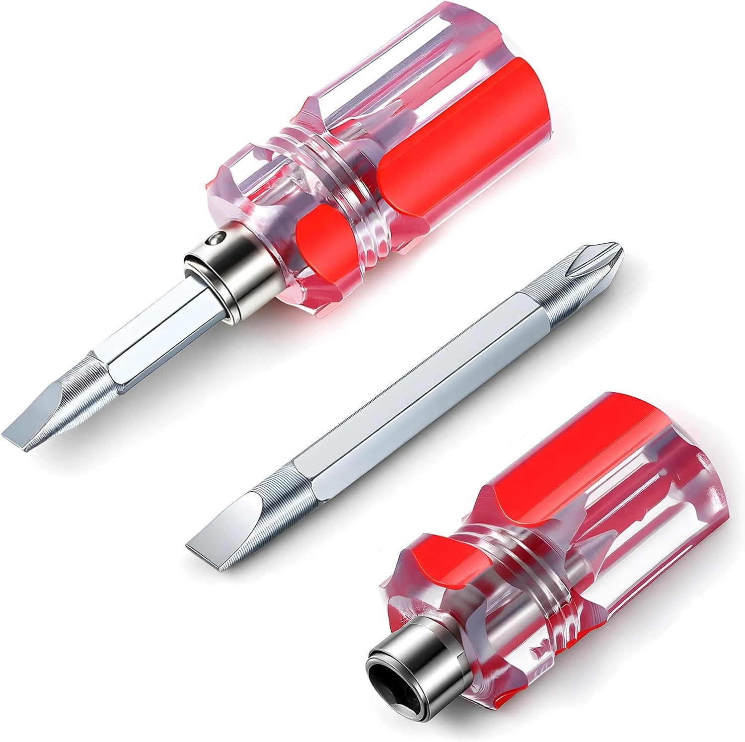 2 Pack Stubby Screwdriver Phillips Head and Short Flat Head Dual-use Screwdrivers with Magnetic Tip, Portable Small Short Phillips Screwdriver for Tight Spaces