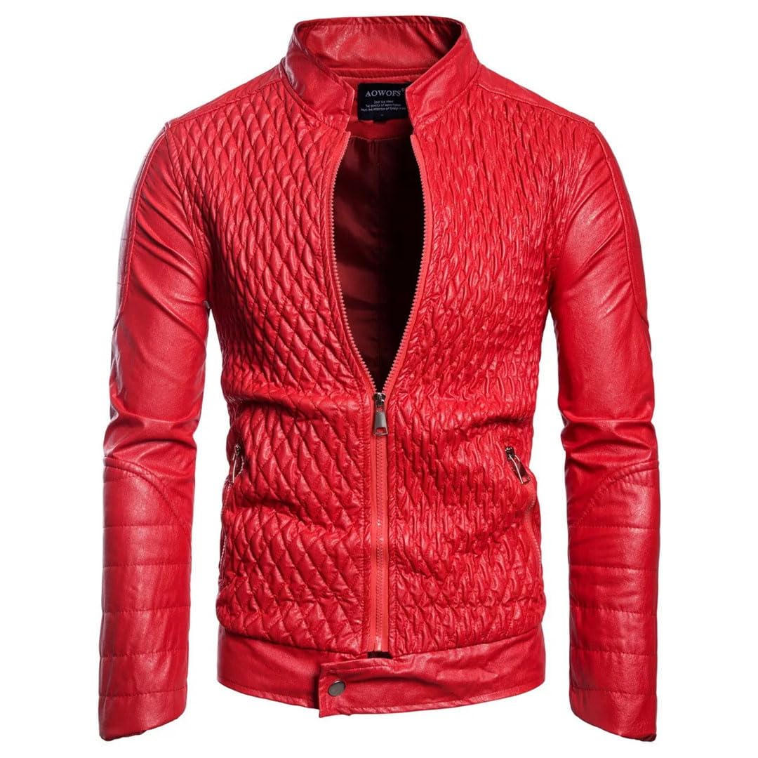 Chaqueta de cuero para hombre, cuello alto, ligera, de piel sintética