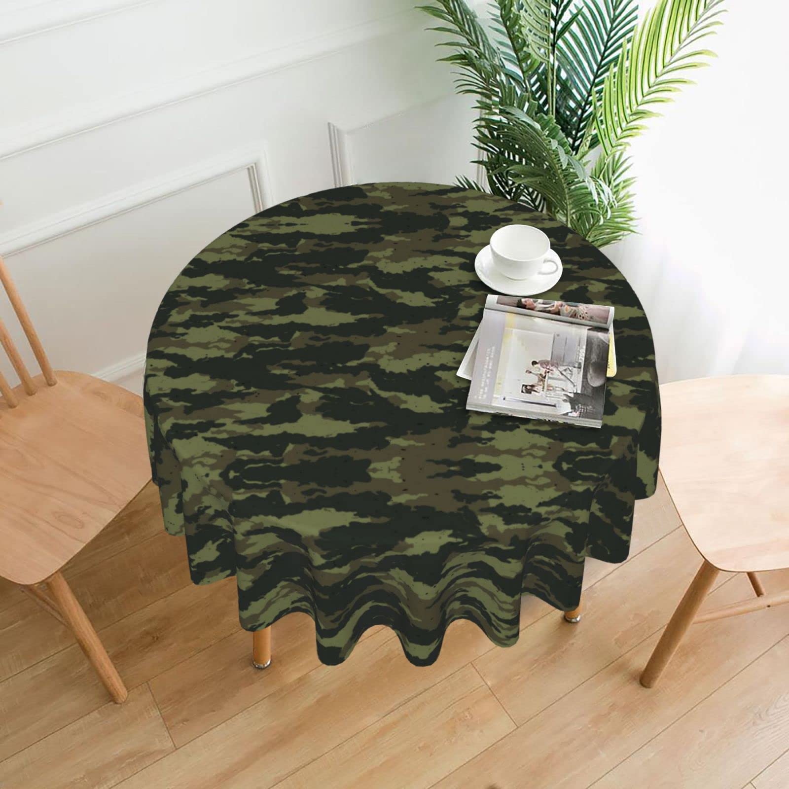 Lawenp Camouflage Decorative Round Table Cloths - 60 Inches in Diameter for Buffet Tables, Parties, Holiday Dinners.