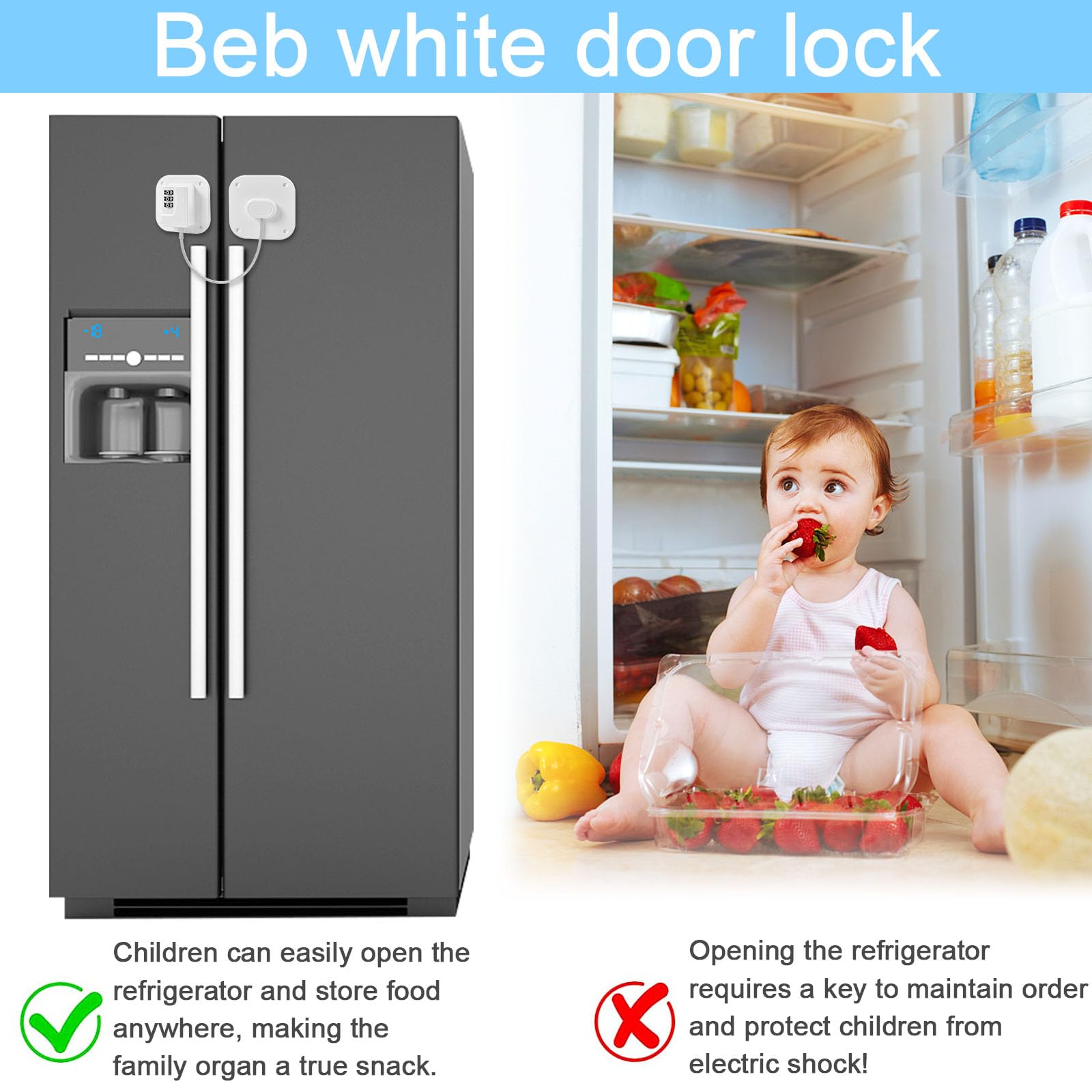 Securite Placard Enfant,Verrou de Réfrigérateur avec Code,Serrures Forte Adhésive Câble de Limitation pour Armoire Tiroir Laveuse Réfrigérateur