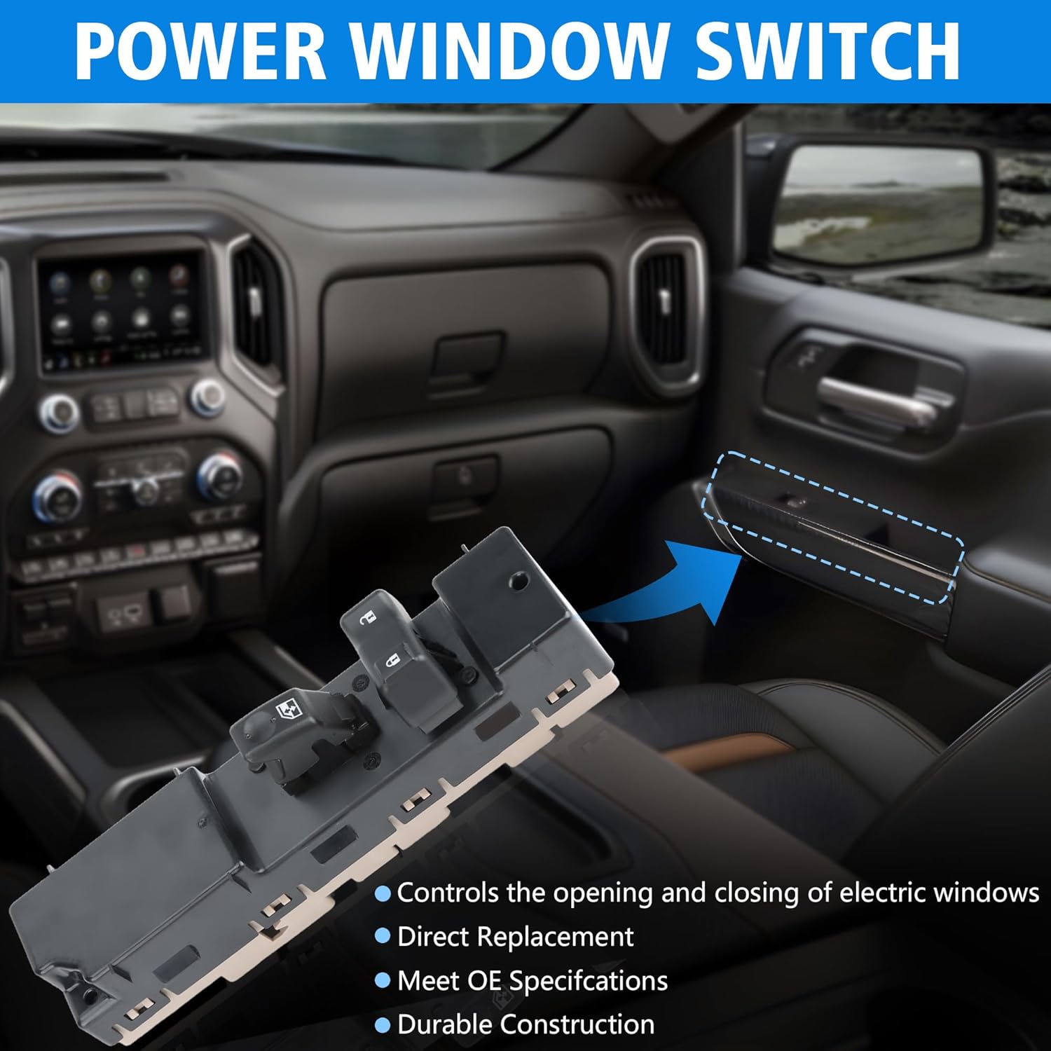 19115820 Front Right Passenger Door Window Switch Controls for 2003-2006 Chevy Silverado Avalanche Tahoe Yukon, for GMC Sierra 1500 2500 3500 Crew Cab, for Cadillac Escalade Hummer H2