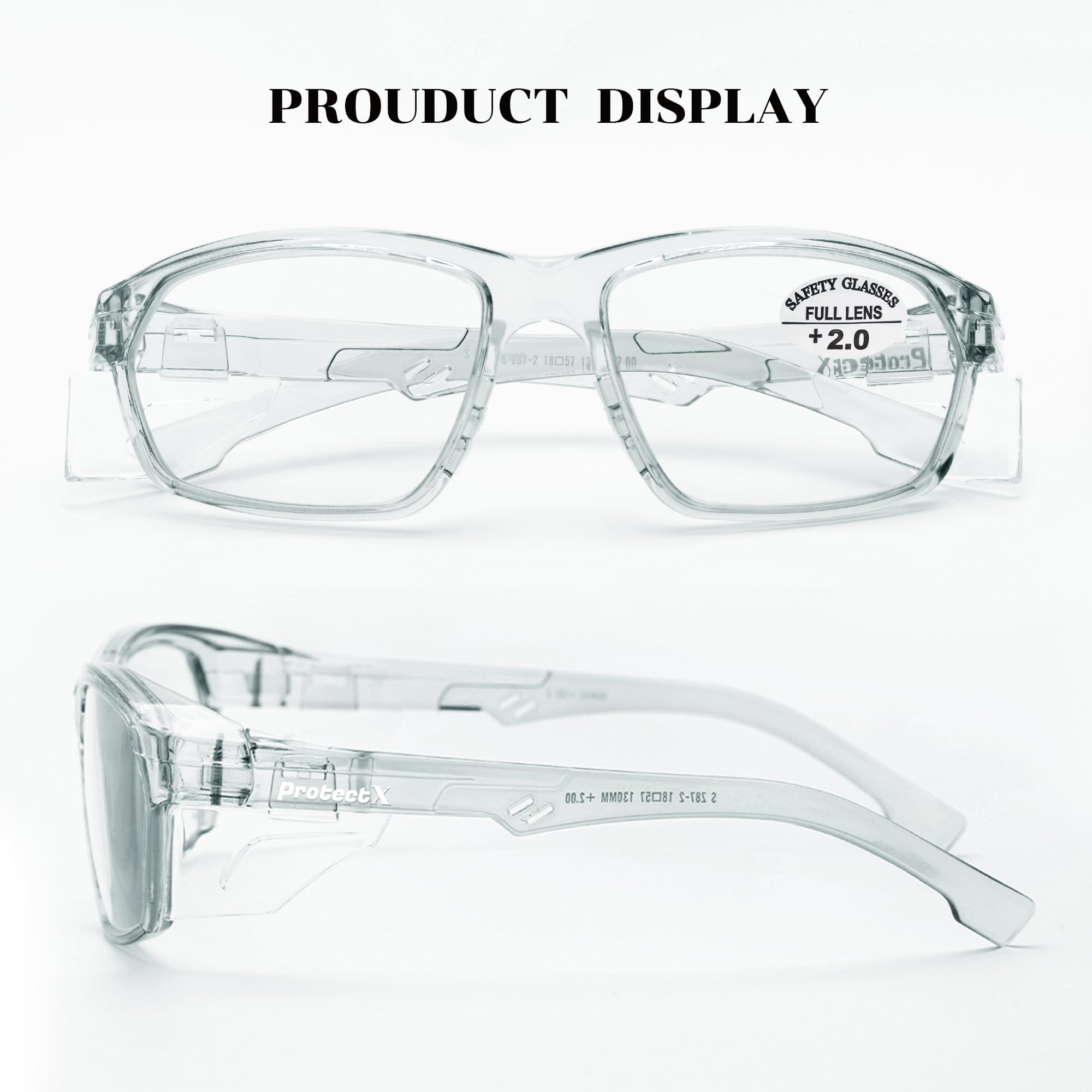 ProtectX Elegantes gafas de seguridad antivaho y resistentes a los arañazos con lectores, gafas de protección UV, gafas ligeras antiimpacto para hombres y mujeres, color carbón de lectura 2.0