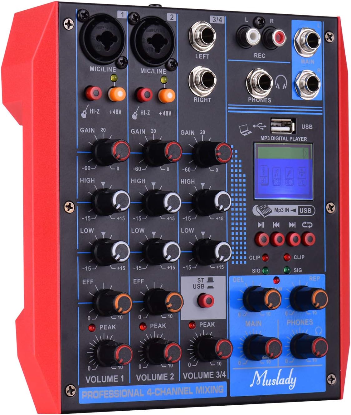 Funien Ag 4ポータブル4チャンネルミキシングコンソールデジタルオーディオミキサー 48vファンタム電源は 音楽録音用のbt 日本最大級の品揃え Mp3接続をサポートdjネットワークライブブロードキャストカラオケ Usb