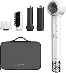 GOKOCO Secador de Cabelo 5 em 1 Conjunto, Escova Secadora 1400W Alta Velocidade 110000 Rpm, Kit Modelador Liso e Cacheado com Bocal Magnético 127Volt e 110Volt, Branco