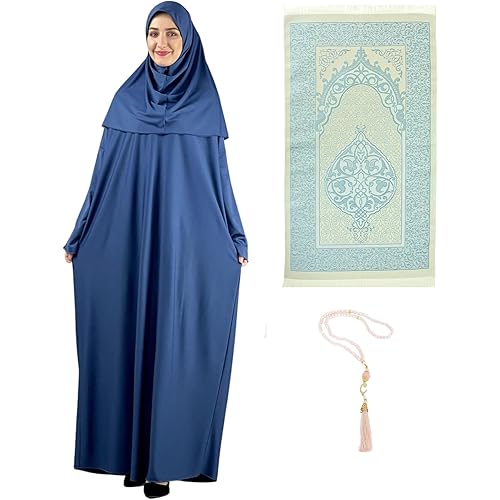 Prien Women Prayer Dress With Hijab Rug Tasbih Muslim Set Islamic Clothes Abaya Jilbab Dubai Kaftan For Eid Ramadan