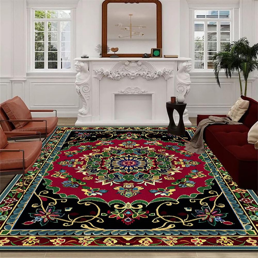 Tapis de salon lavable grand format 100x160 cm style rétro flanelle DT 5069