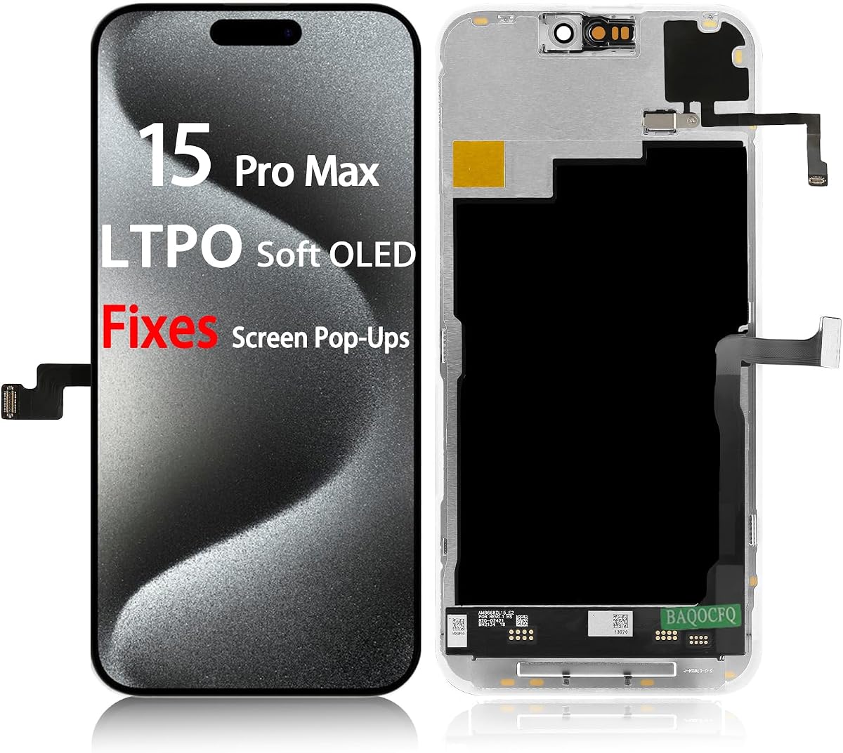 【No pop-up alerts】 Soft LTPO OLED for iPhone 15 Pro Max Screen Replacement | anti-glare, 1-120Hz ProMotion,6.7"Digitizer, 2796*1290 res, power-efficient,repair kit