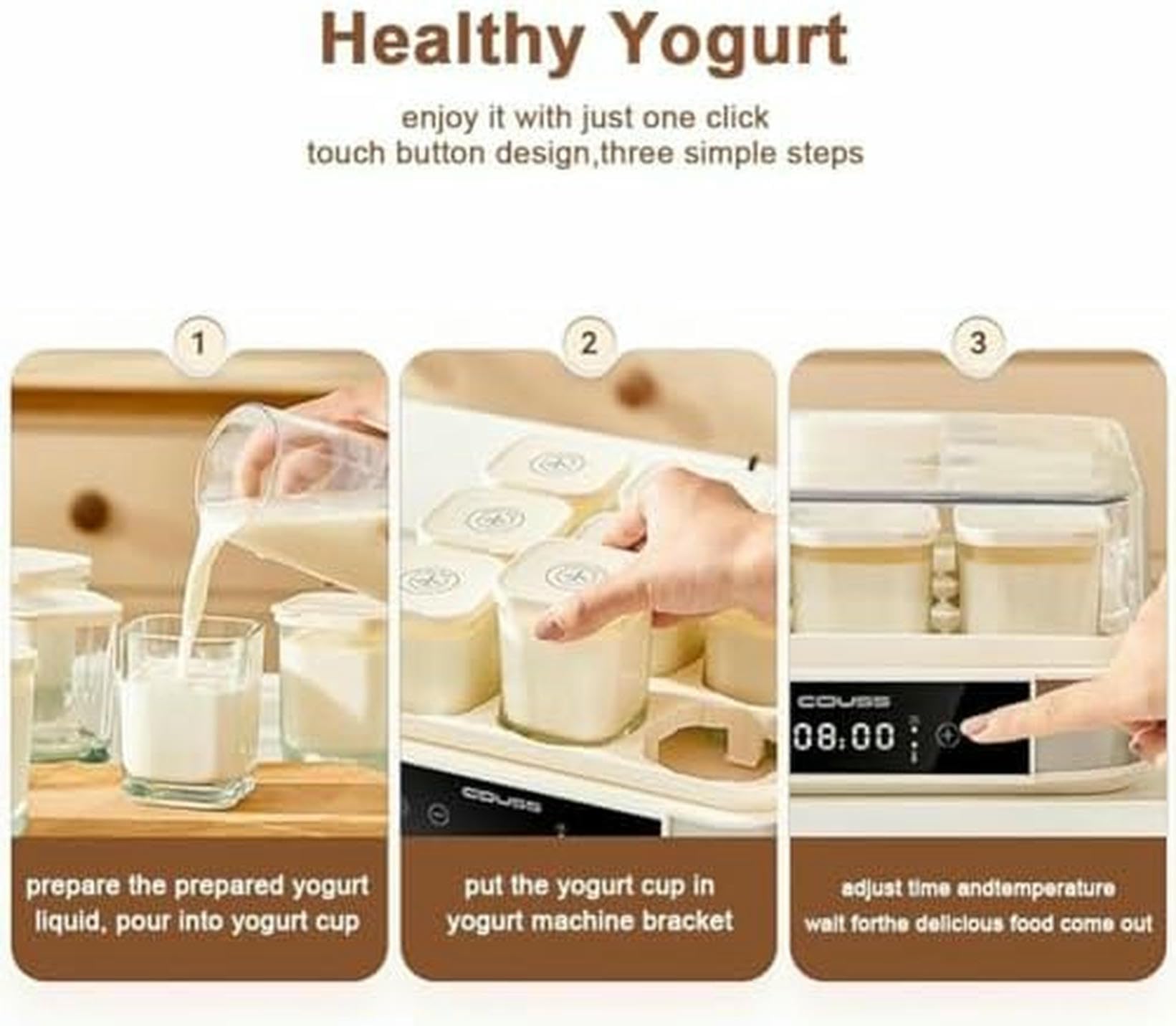 Yogurt Maker con control digital, temperatura y tiempo ajustables, 9 tarros de vidrio, acero inoxidable para hacer yogur orgánico y queso en casa