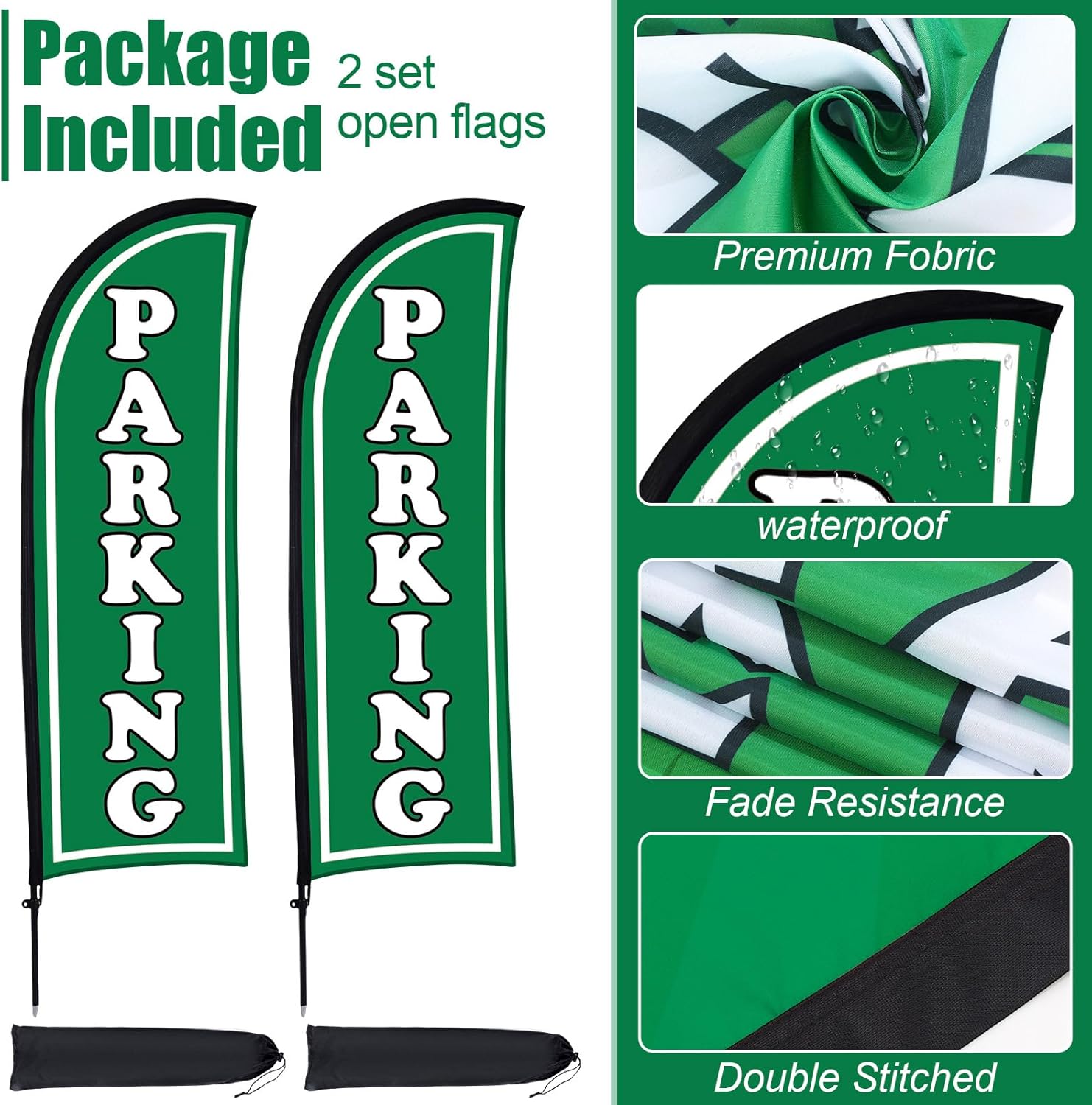 2 Sets Parking Feather Flag with Pole 7ft Parking Sign Banner Swooper Flag with Ground Stake and Portable Bag for Business Outside Event - Image 6