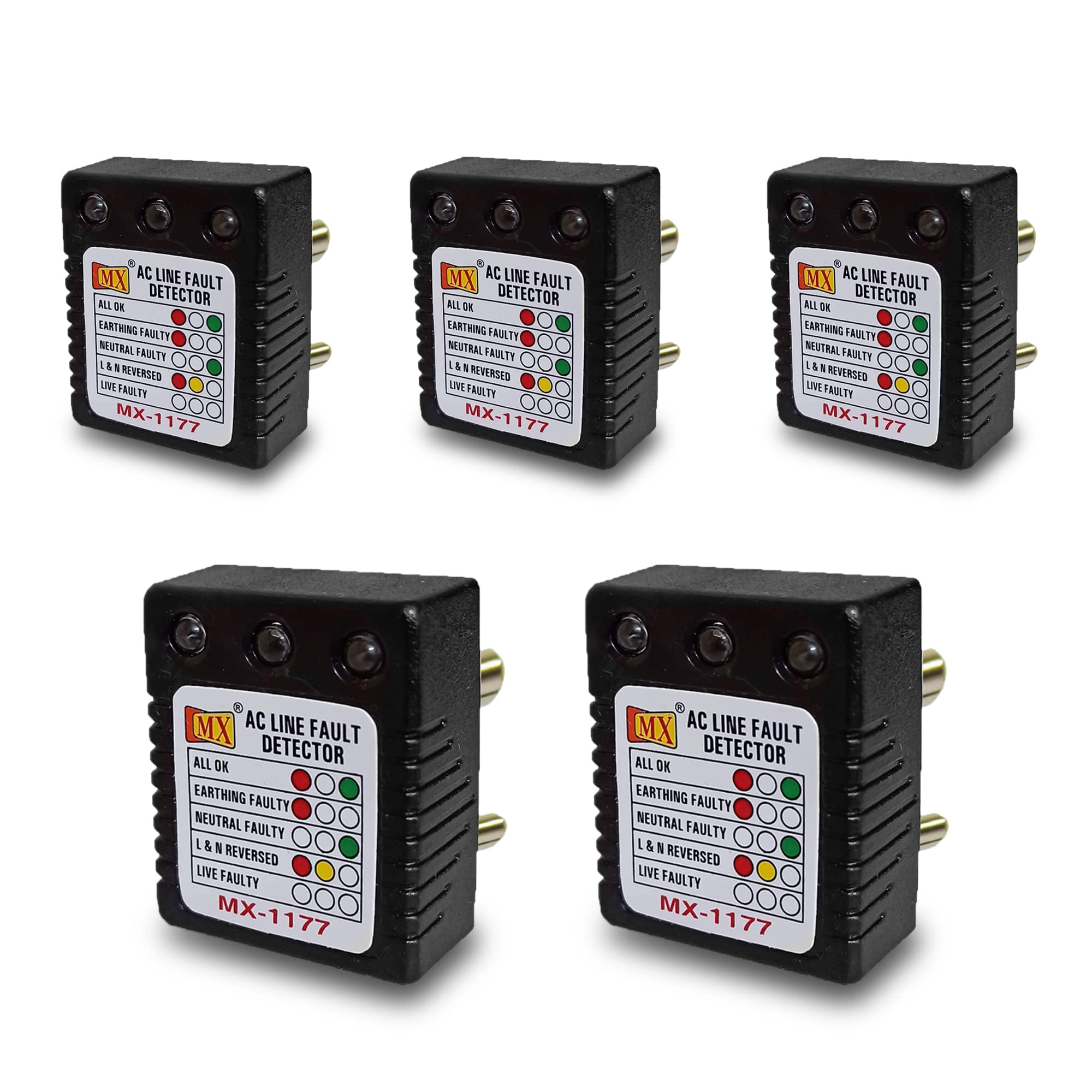 MX AC Electrical Line Fault Detector 5AMP 3Pin Socket Tester with Automatic Earthing & Neutral Faulty | L&N Reversed | Live Faulty Detector with RYG Led Indicator Wall Plug- (Black, Pack of 5) (B09WTM1PR1) Amazon Price History, Amazon Price Tracker