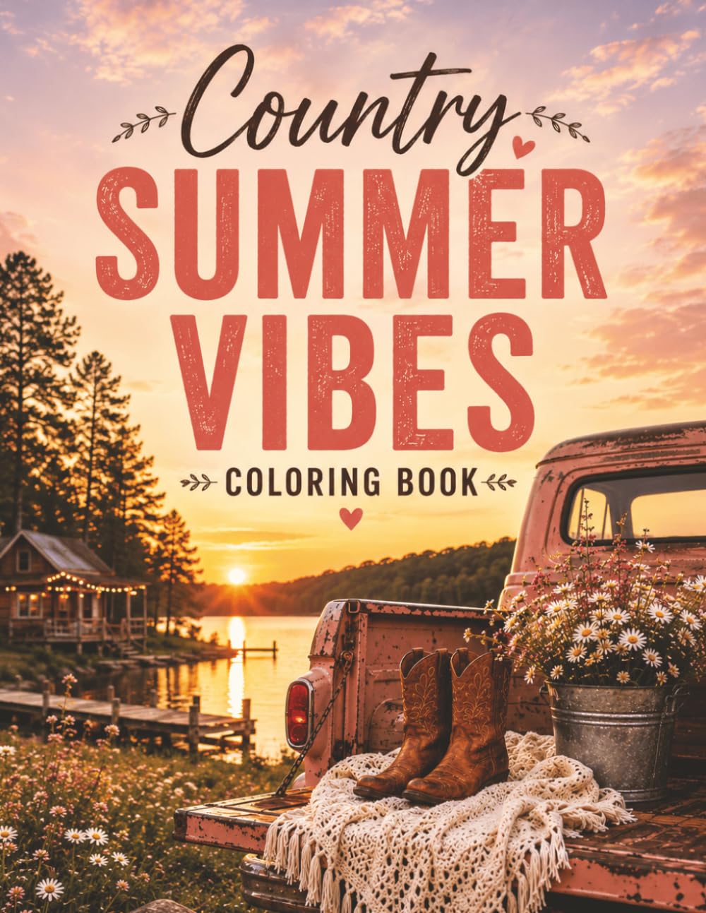 Country Summer Vibes Coloring Book: Relaxing Lake Days, Sunsets, Country Girls & Aesthetic Summer Scenes