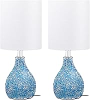 TPAMSWO Modern Blue Gourd Mosaic Table Lamps Set of 2 - 17.5" Glass Bedside Lamps for Bedroom Living Room Office