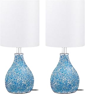 TPAMSWO Modern Blue Gourd Mosaic Table Lamps Set of 2 - 17.5" Glass Bedside Lamps for Bedroom Living Room Office