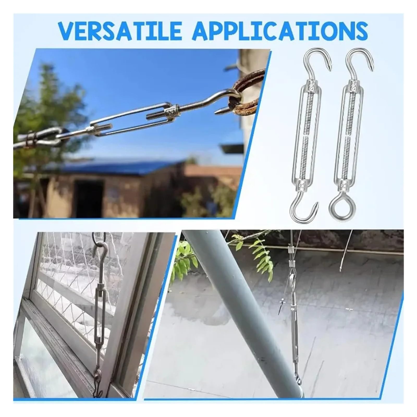 10/1 tenditore regolabile in acciaio inox con occhiello, tenditore per corda metallica, stringicavo per stendibiancheria, hardware marino M4 M5 M6 (M5, 1 pz)