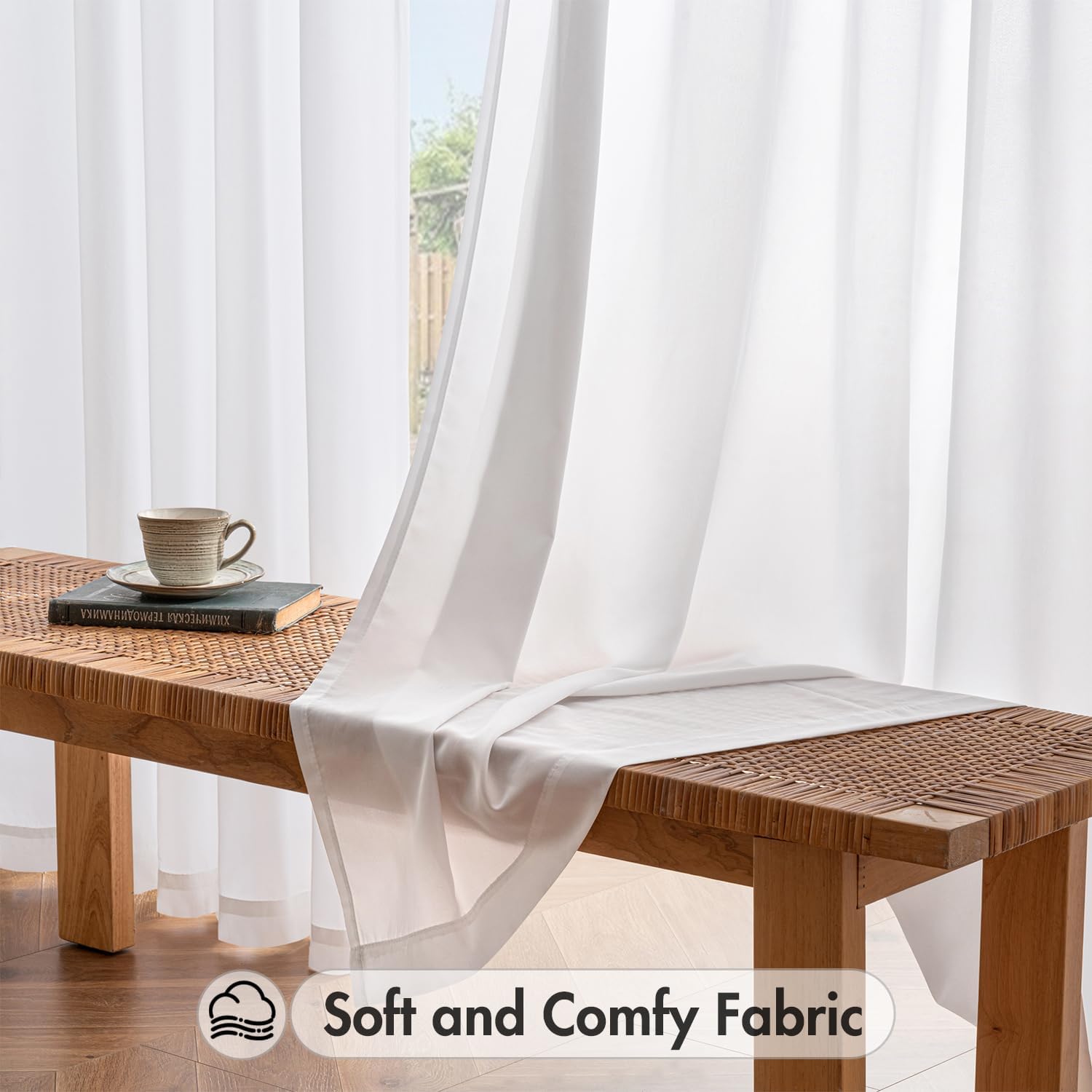 MIULEE White Privacy Sheer Curtains That Let Light in 102 Inches Long Non-See-Through Semi Sheer Curtains Light Filtering Window Curtain Drapes for Living Room Bedroom 2 Panels Set 42 X 102