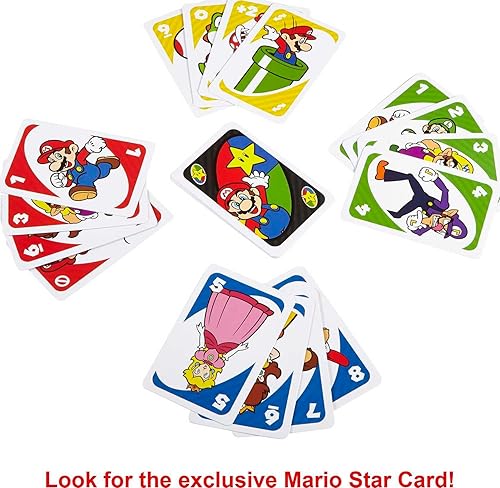 Miniatura 5 de Mattel Games UNO - Juego de cartas de Super Mario, baraja de coleccionista con temática de personajes animados, 112 cartas con imágenes