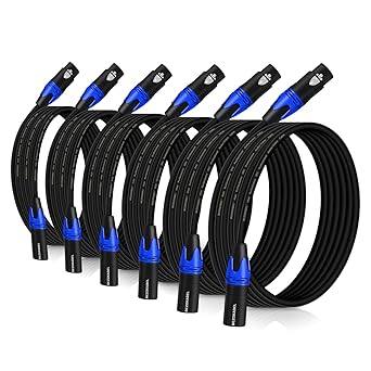 XLR to XLR Microphone Cable ?25 Feet, 6-Pack?Male to Female XLR Cable 3-pin Balanced Shielded Microphone Cable for Amplifier Mixer, Speaker Systems, Recording Studio - Blue, 25ft, 6 Pack