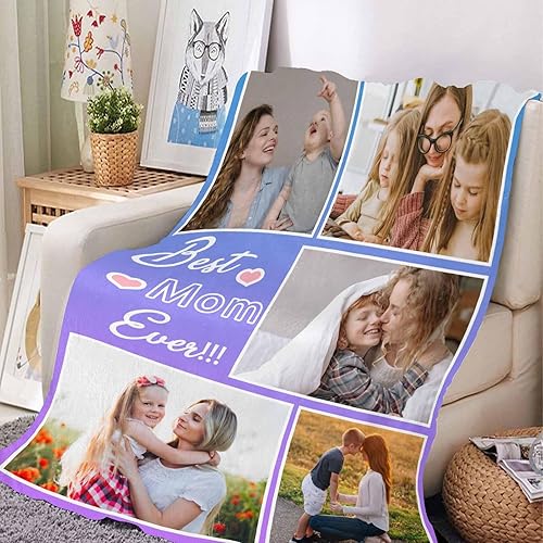 Miniatura 2 de YESCUSTOM Regalos personalizados para mamá para el día de la madre, mantas personalizadas con fotos y texto, manta de collage de texto, regalos para
