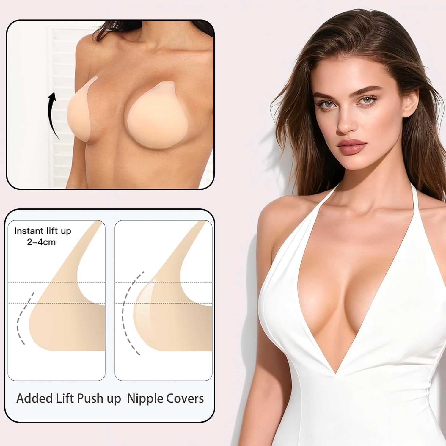 Bontierie 2025 Added Lift Seamless Nipple Covers Ultra-Thin Push up Sticky Pasties Women Adhesive Bras - Image 4